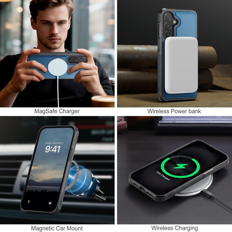 Usroom for Samsung Galaxy A17 Case Wallet Compatible with Magsafe, RFID Blocking Magnetic Card Holder 2 in 1 Detachable Kickstand Shockproof Phone Case for Galaxy A17 6.7" Blue - Image 3
